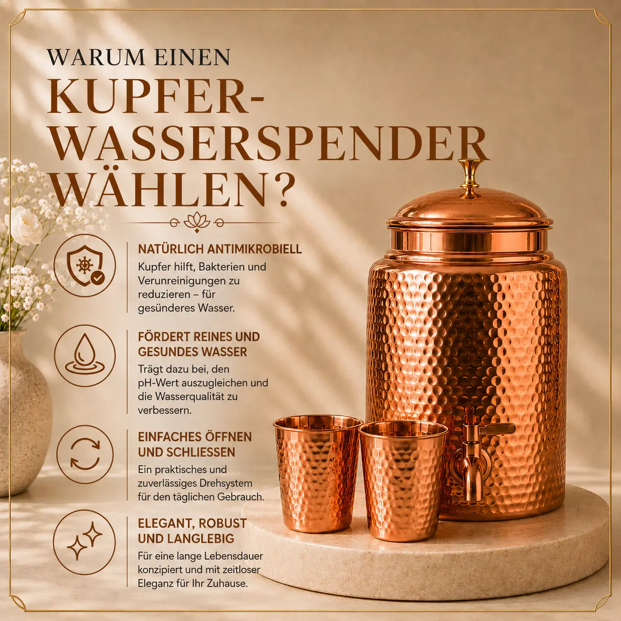 MyTamra™ – Kupfer-Wasserspender 99,9 % rein